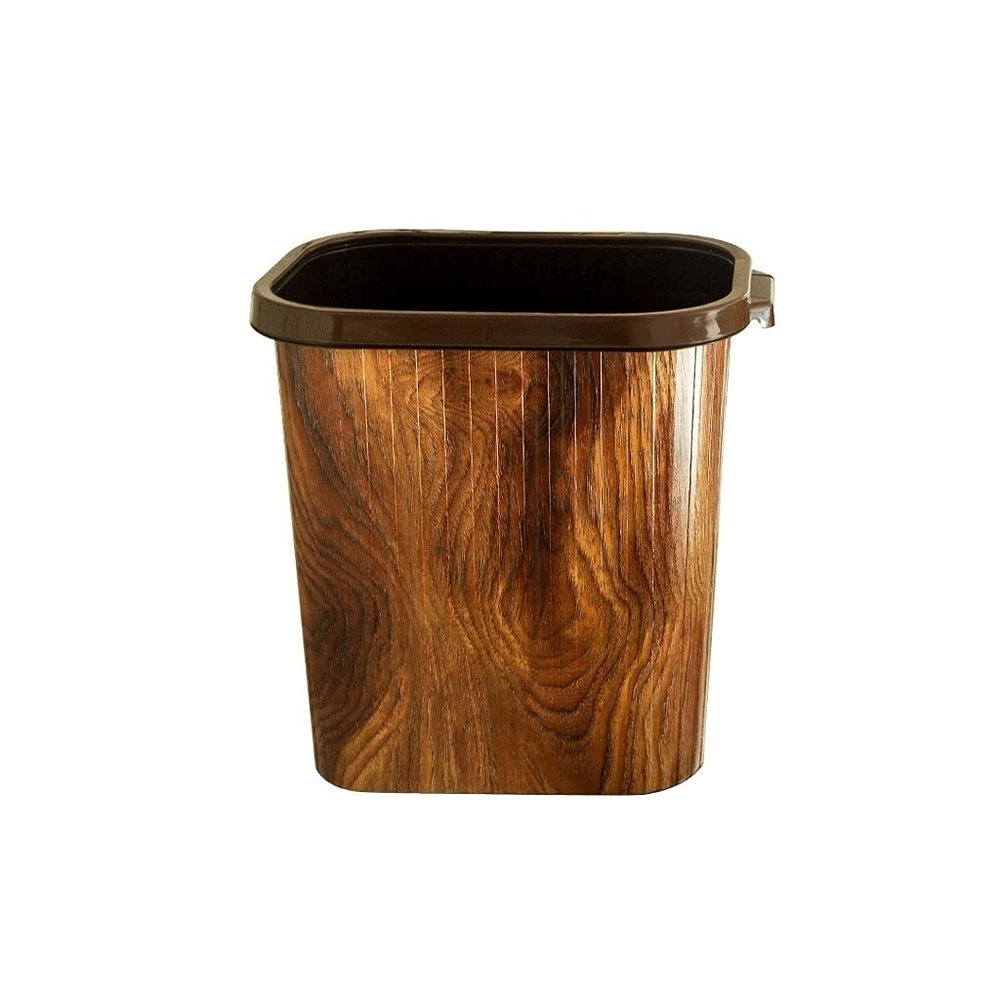 BDPP Trash Can Trash Can with Pressure Ring,Retro Imitation Wood Grain Garbage Can,Rectangular Garbage Bin,Bedroom Kitchen Bathroom USO Interior y Exterior