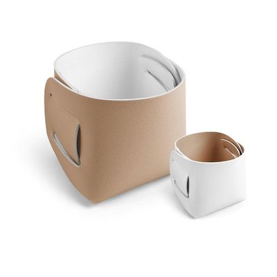 Storage Boxes 2Pcs Desktop Storage Box Leather Pen Holder Sundries Storage Blue Cosmetics Jewelry Storage Basket Foldable Khaki/White