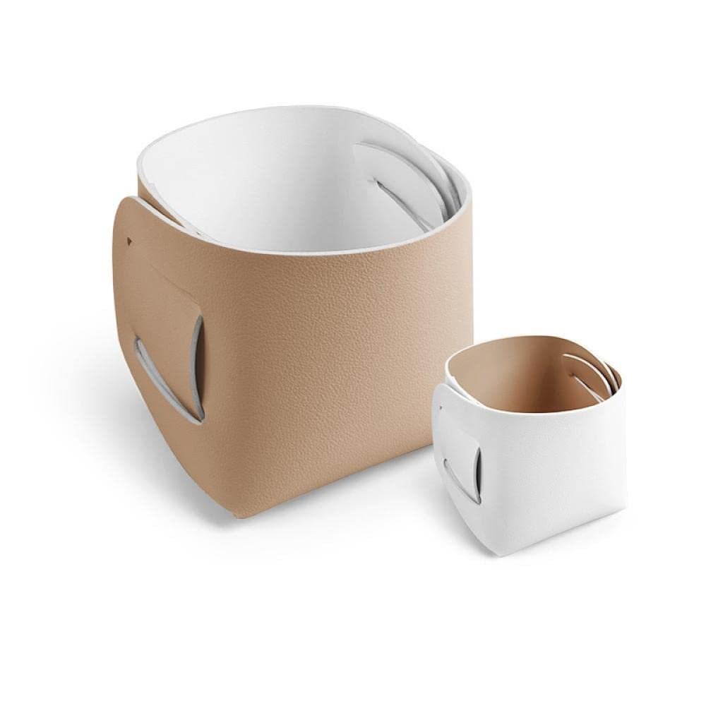 Storage Boxes 2Pcs Desktop Storage Box Leather Pen Holder Sundries Storage Blue Cosmetics Jewelry Storage Basket Foldable Khaki/White