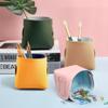 Storage Boxes 2Pcs Desktop Storage Box Leather Pen Holder Sundries Storage Blue Cosmetics Jewelry Storage Basket Foldable Khaki/White view 2