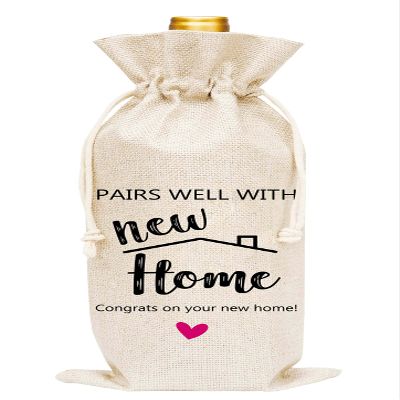Huastatewolf Housewarming Wine Gifts Bags, Burlap Wine Bottle Cover Bag For New Home Hostess Gifts, Realtor Gifts to Clients, C09