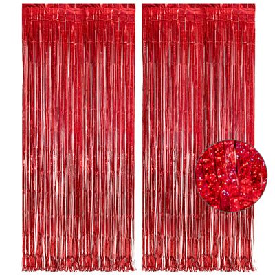 GREATRIL Red Fringe Curtains Party Streamers Backdrop Foil Tinsel Curtain Decoration for Stranger Theme Party Christmas Valentines Day Party 2 Pack