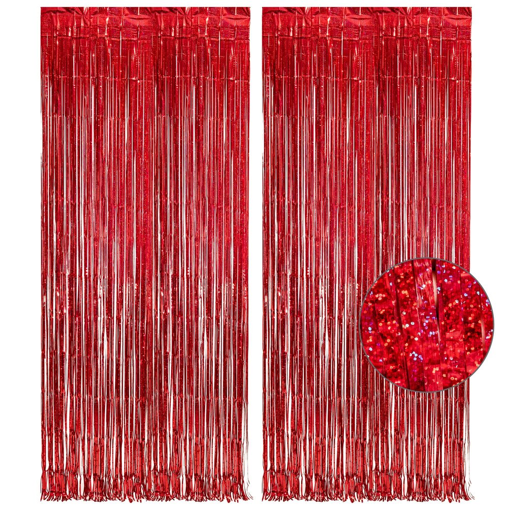 GREATRIL Red Fringe Curtains Party Streamers Backdrop Foil Tinsel Curtain Decoration for Stranger Theme Party Christmas Valentines Day Party 2 Pack