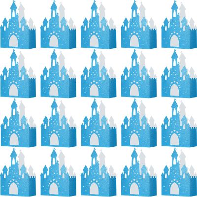 Chinco 20 Pieces Blue Castle Boxes Princess Candy Box Glitter Birthday Party Favor Treat Gift Princess Party Decorations Castle Table Centerpiece for Bridal Girls Wedding Birthday Baby Shower Supplies
