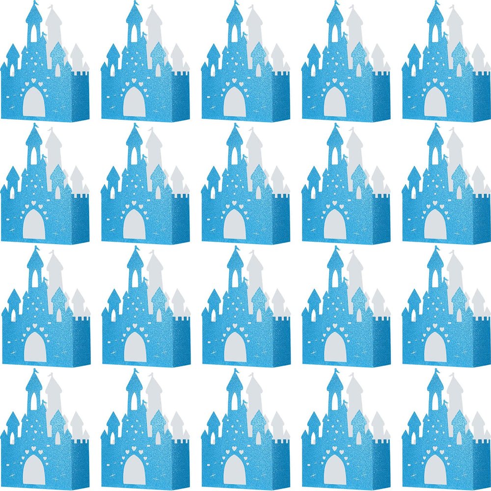 Chinco 20 Pieces Blue Castle Boxes Princess Candy Box Glitter Birthday Party Favor Treat Gift Princess Party Decorations Castle Table Centerpiece for Bridal Girls Wedding Birthday Baby Shower Supplies