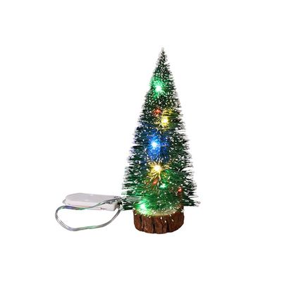 Ochine Pre-lit Small Christmas Tree Miniature Pine Trees Sisal Trees Mini Xmas Tree Mini Pine Tree Multi-Color LED Lights Tabletop Christmas Tree with Wooden Base for Christmas Decorations
