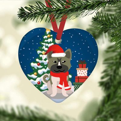 3'' Dog Ornaments for Christmas Tree 2021, Wolf Dog Keepsake Ceramic Round Ornament with String Home Decoration Gift for Xmas, Heart
