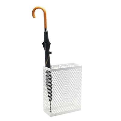 WXYZ Umbrella Stand Rack White Metal Umbrella Stand, Mesh Umbrella Bucket with 2 Hooks, Suitable for Home Office Hotel, 30x13x40cm