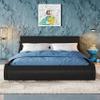 Allewie Upholstered Queen Size Platform Bed Frame Modern Low Profile Sleigh Bed with Faux Leather Adjustable Headboard, Wood Slat Support, Easy Assembly, No Box Spring Needed, Glossy Black view 1