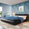 Allewie Upholstered Queen Size Platform Bed Frame Modern Low Profile Sleigh Bed with Faux Leather Adjustable Headboard, Wood Slat Support, Easy Assembly, No Box Spring Needed, Glossy Black view 3
