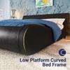 Allewie Upholstered Queen Size Platform Bed Frame Modern Low Profile Sleigh Bed with Faux Leather Adjustable Headboard, Wood Slat Support, Easy Assembly, No Box Spring Needed, Glossy Black view 4