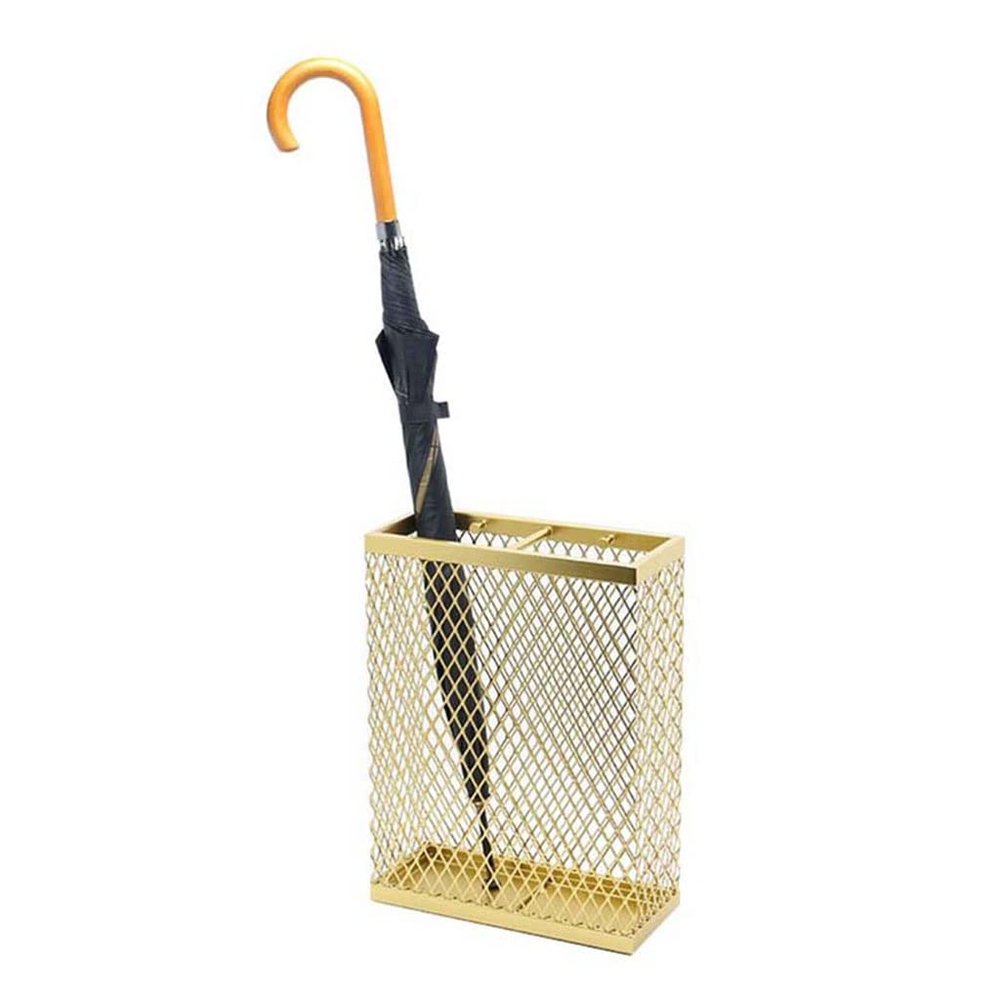 WXYZ Umbrella Stand Rack Golden Light Luxury Mesh Umbrella Stand, Long and Short Umbrella Storage Rack with 2 Hooks, Rectangular Umbrella Bucket, 30x13x40cm