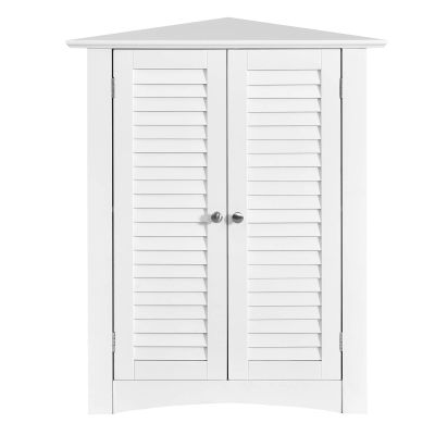 LDAILY LUARANE Wooden Corner Cabinet, Bathroom Floor Cabinet with Double Shutter Doors Adjustable Shelf, Free Standing Storage Organizer Cabinet for Bathroom Kitchen (White)