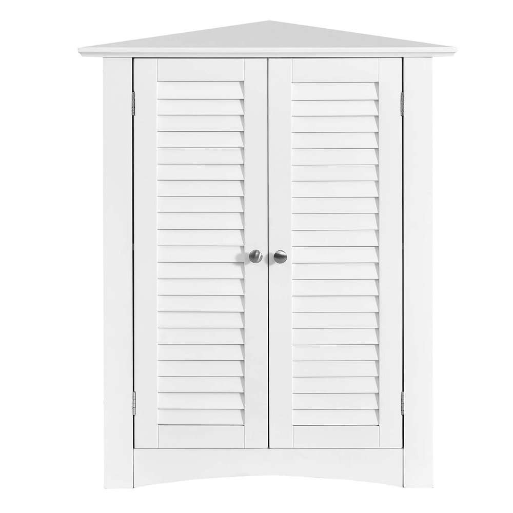 LDAILY LUARANE Wooden Corner Cabinet, Bathroom Floor Cabinet with Double Shutter Doors Adjustable Shelf, Free Standing Storage Organizer Cabinet for Bathroom Kitchen (White)