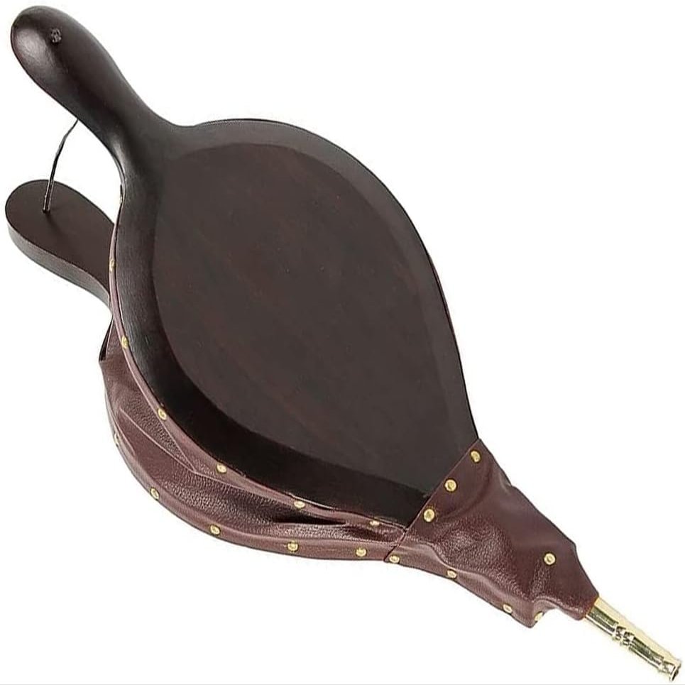 Oakestry Shaker Fireplace Bellow Made from Mango Wood with Faux Leather Strap for Hanging Fireplace dcor, Brown, 9" W x 19" H
