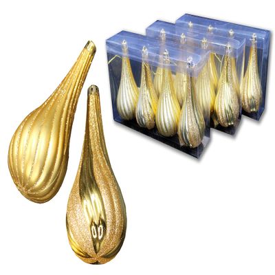 12 Pack of Gold Teardrop Ornaments with Glitter Enhancements
