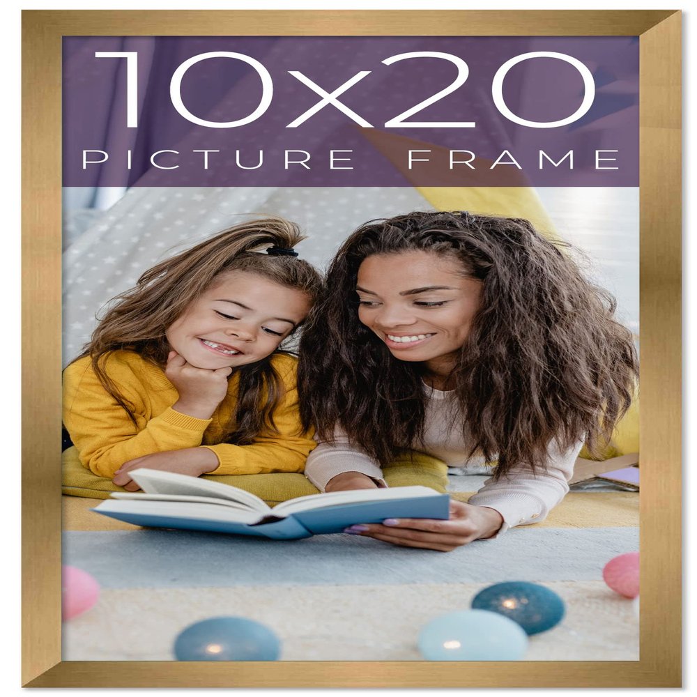 10x20 Frame Gold Bronze Solid Wood Picture Frame Width 0.75 Inches | Interior Frame Depth 0.5 Inches | Complete with UV Acrylic Plexiglass, Foam Board Backing & Hanging Hardware
