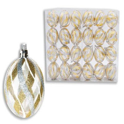 24-Pack Clear Ball Ornaments with Gold, Silver, White Swirls by WinterlandInc