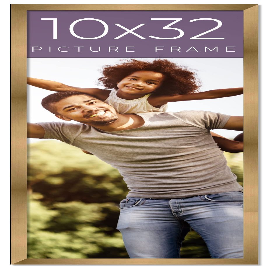 10x32 Frame Gold Bronze Solid Wood Picture Frame Width 0.75 Inches | Interior Frame Depth 0.5 Inches | Complete with UV Acrylic Plexiglass, Foam Board Backing & Hanging Hardware