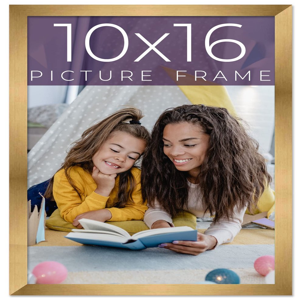 10x16 Frame Gold Bronze Solid Wood Picture Frame Width 0.75 Inches | Interior Frame Depth 0.5 Inches | Complete with UV Acrylic Plexiglass, Foam Board Backing & Hanging Hardware
