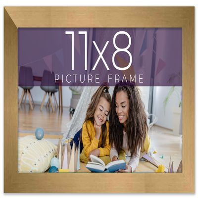 11x8 Frame Gold Bronze Solid Wood Picture Frame Width 0.75 Inches | Interior Frame Depth 0.5 Inches | Complete with UV Acrylic Plexiglass, Foam Board Backing & Hanging Hardware