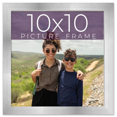 10x10 Frame Silver Real Wood Picture Frame Width 0.75 Inches | Interior Frame Depth 0.5 Inches | Stainless Silver Modern Photo Frame Complete with UV Acrylic, Foam Board Backing & Hanging Hardware