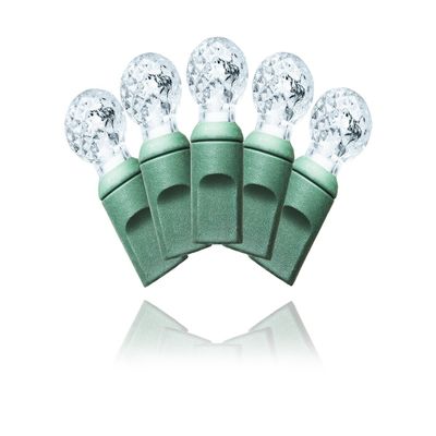 70 Count Standard Grade G12 Faceted Cool White LED Light Set with in-Line Rectifier 4" Spacing on Green Wire