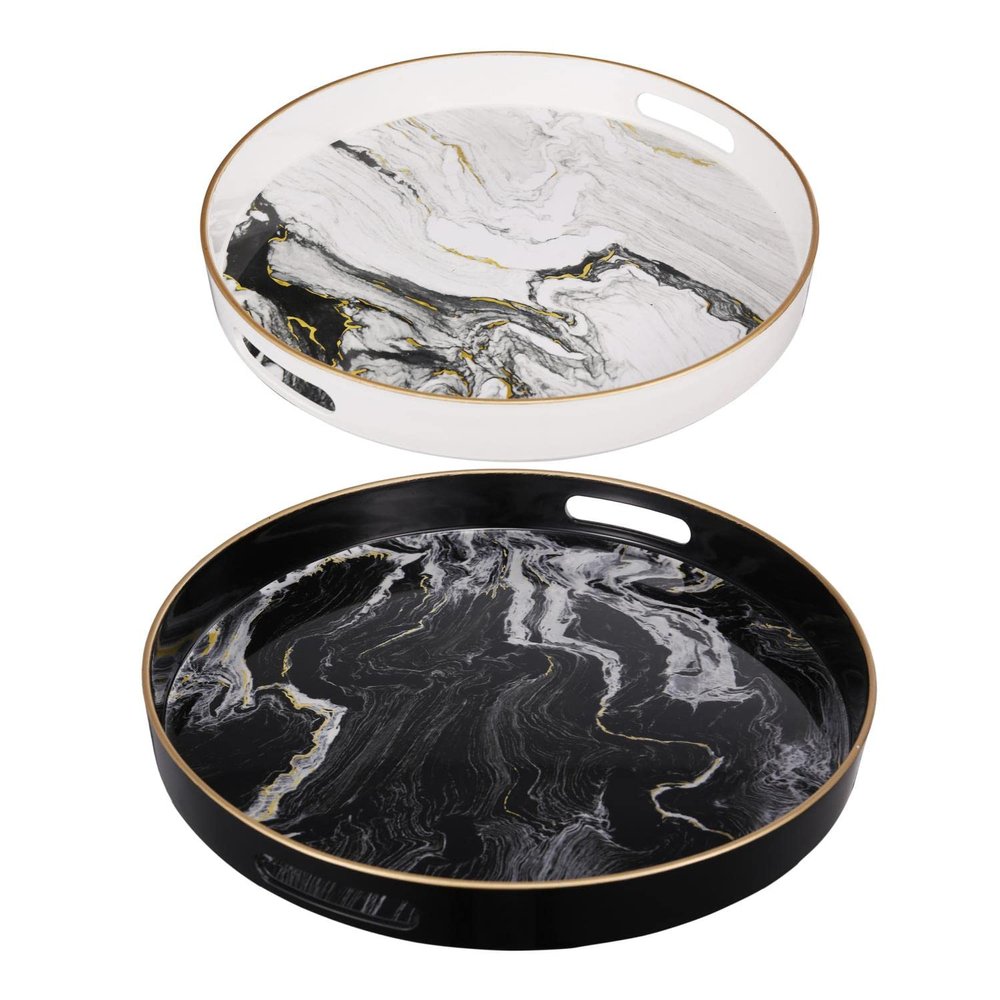 A&B Home 43305-DS Quinn Black/White/Gold Tray