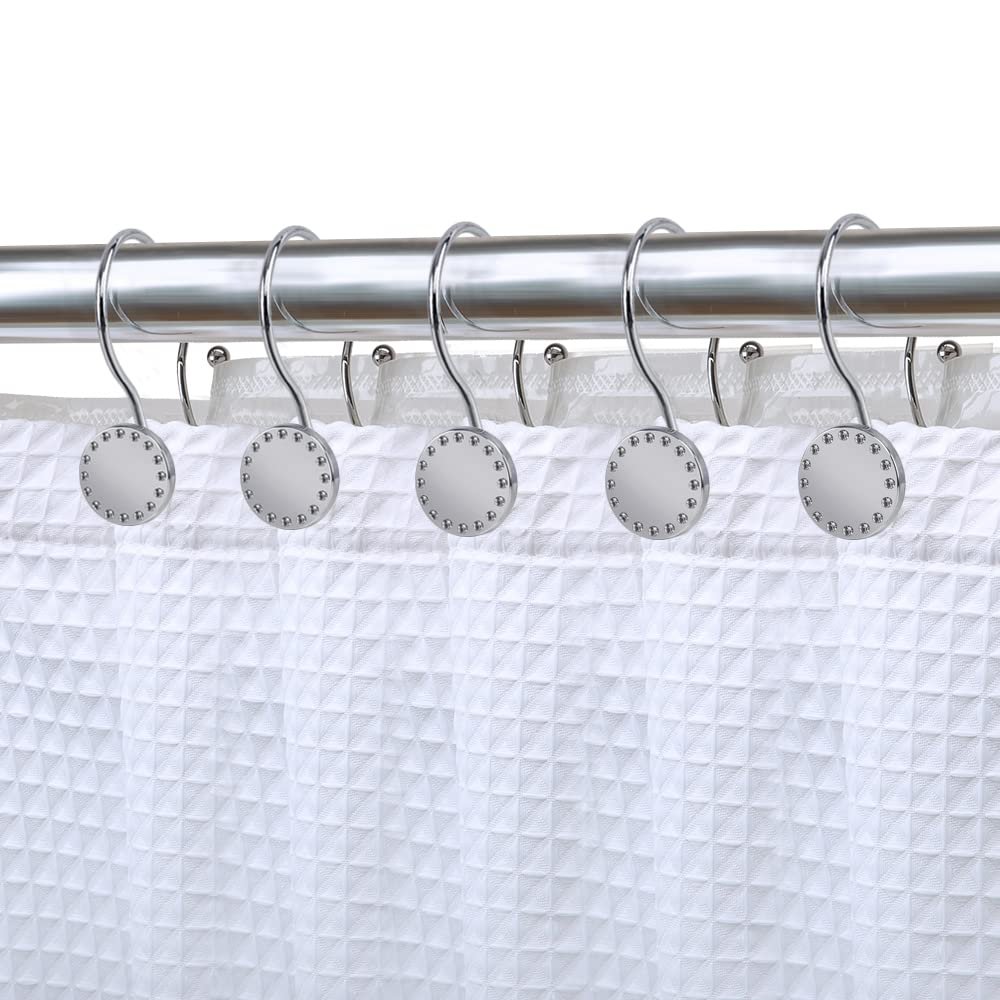 Utopia Alley Shower Hooks, Double Shower Curtain Hooks for Bathroom, Crystal Design, Set of 12 Polished Chrome