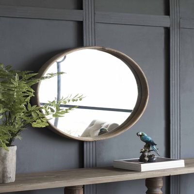 A&B Home Round Wood Mirror - 28" Wall Mounted Mirror Home Decor Wall Mirror, Bathroom Bedroom Living Room Entryway Accent Mirror