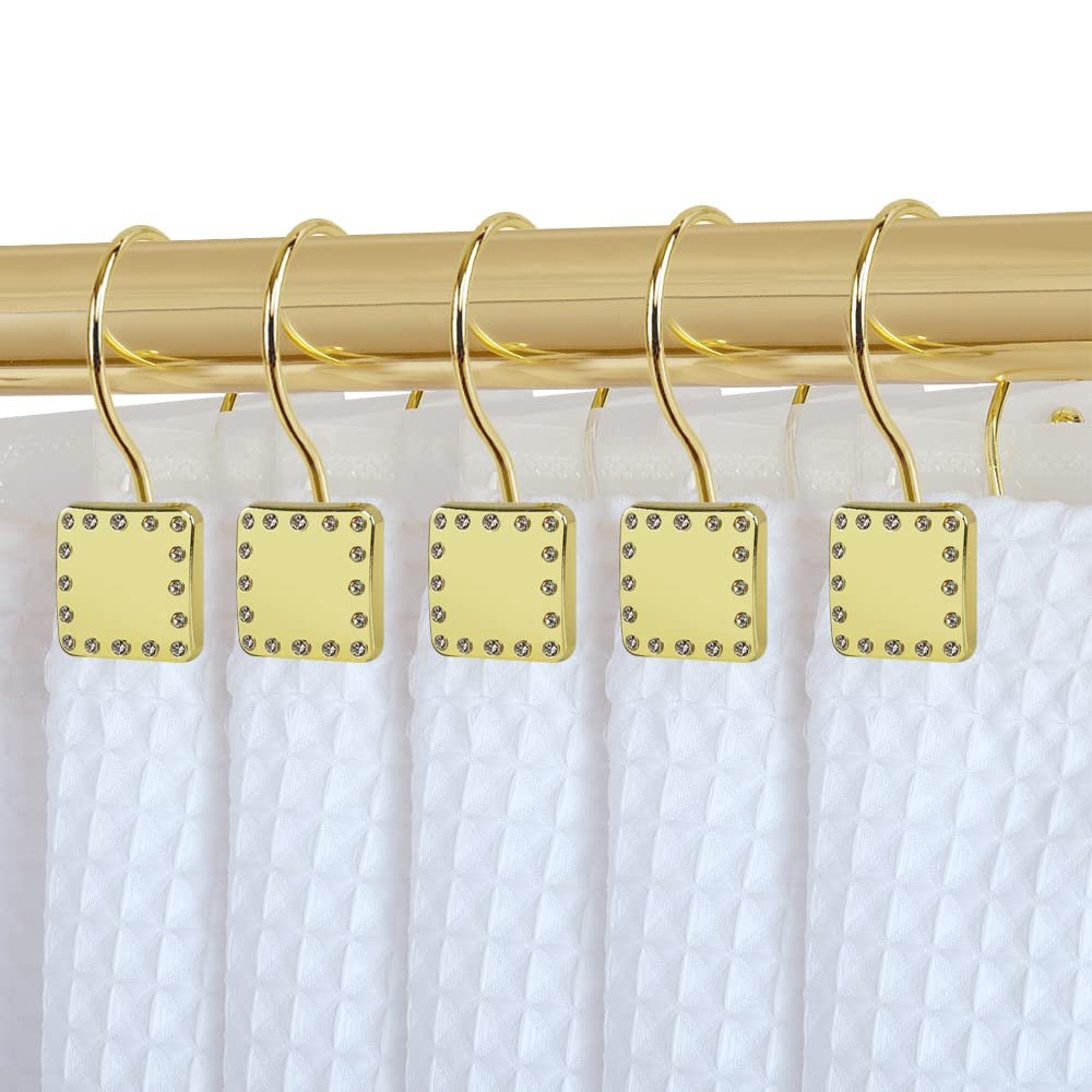 Utopia Alley HK20XX Shower Hooks - Double Shower Curtain Rings for Bathroom - Rust Resistant Shower Curtain Hooks for Shower Curtain or Liner - Shower Curtain Rings with Crystal Design - Set of 12