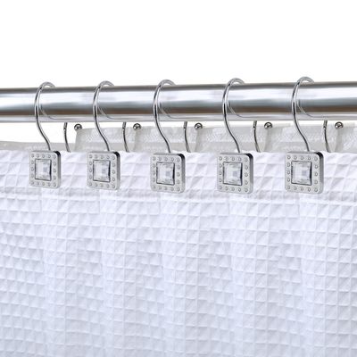 Utopia Alley Shower Rings, Double Shower Curtain Hooks for Bathroom, Rust Resistant Shower Curtain Hooks Rings, Crystal Design, Set of 12 (Chrome)