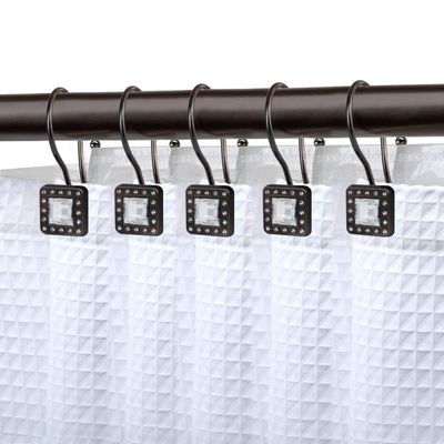 Utopia Alley Shower Rings, Double Shower Curtain Hooks for Bathroom, Rust Resistant Shower Curtain Hooks Rings, Crystal Design, Set of 12 (Oil Rubbed Bronze)