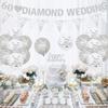 60th Wedding Anniversary Decorations - Silver Diamond Balloons, Banner, Heart Rings, Cake Topper, Satin Sash for Couple's Party Supplies view 2