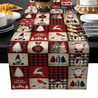 Christmas Plaid Burlap-Cotton Table Runner 72 Inches Long, Red Snowflake Snowman Xmas Tree Farmhouse Table Runners, Outdoor Dining Buffalo Plaid Holiday Tablerunner Spring Tablecloths for Wedding