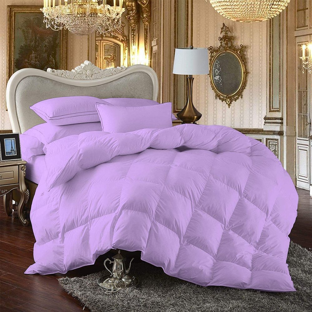 100% Egyptian Cotton Goose Down Fluffy All Season Warmth, 5 PC Comforter Set Cal-King/King-Lavender Lightweight Breathable Down Comforter Duvet Insert With 4 Pillow Cases 500 GSM Fill Power