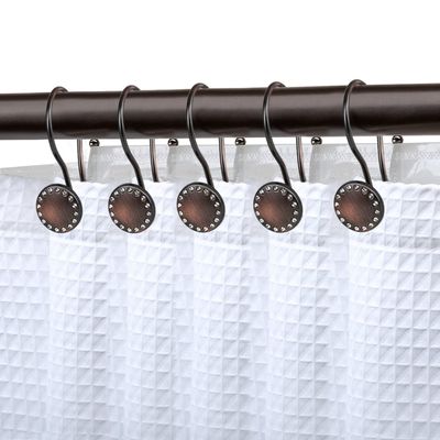 Utopia Alley Shower Hooks - Double Shower Curtain Rings for Bathroom - Rust Proof Shower Curtain Hooks for Shower Curtain, Liner - Shower Curtain Rings with Crystal Design, Set of 12 Oil Rubbed Bronze