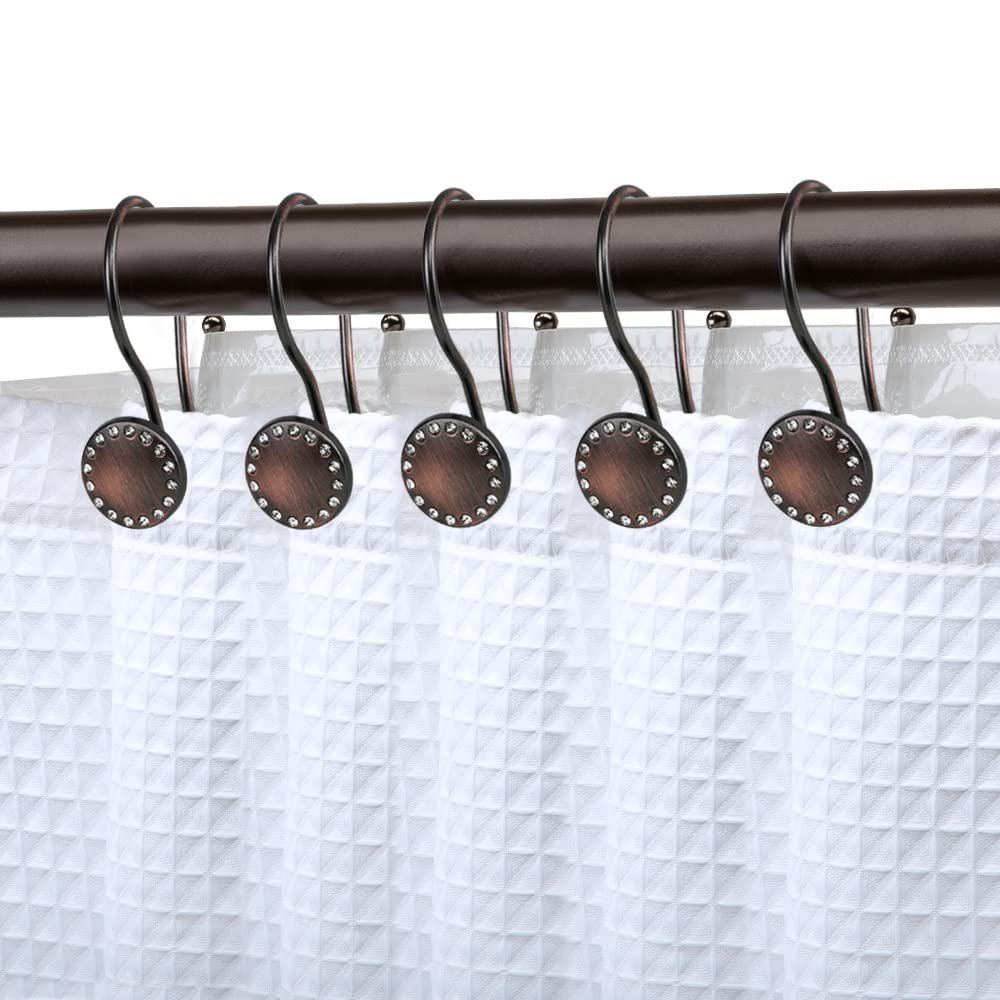 Utopia Alley Shower Hooks - Double Shower Curtain Rings for Bathroom - Rust Proof Shower Curtain Hooks for Shower Curtain, Liner - Shower Curtain Rings with Crystal Design, Set of 12 Oil Rubbed Bronze
