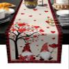 Valentines Day Burlap-Cotton Table Runner 72 Inches Long, Gnomes Love Tree Rustic Red Plaid Farmhouse Table Runners, Outdoor Dining Spring Holiday Tablerunner Tablecloths Decor for Party/Wedding view 1