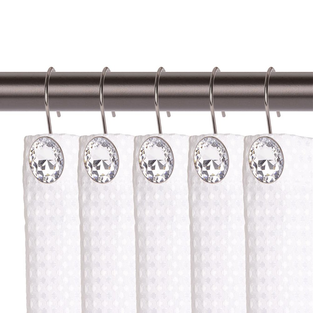 Utopia Alley Shower Rings, Shower Curtain Hooks for Bathroom, Rust Resistant Shower Curtain Hooks Rings, Crystal Design, Set of 12 (Oil Rubbed Bronze)