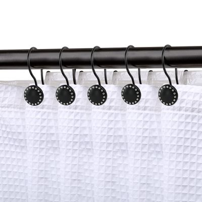 Utopia Alley Shower Hooks - Double Shower Curtain Rings for Bathroom - Rust Resistant Shower Curtain Rings with Crystal Design - Set of 12, Matte Black
