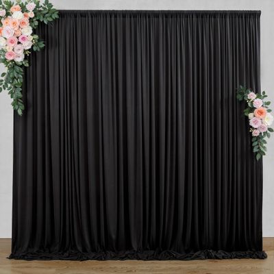 10 ft x 7 ft Wrinkle Free Black Backdrop Curtain for Parties, Polyester Black Photo Backdrop Drapes for Graduation Birthday Wedding Party Stage Curtains, Background Curtains for Backdrop Stand
