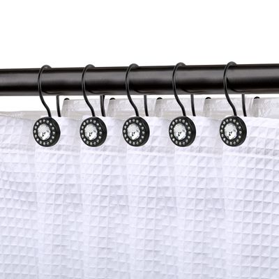 Shower Hooks - Double Shower Curtain Rings for Bathroom - Rust Resistant Shower Curtain Hooks for Shower Curtain or Liner - Shower Curtain Rings with Crystal Design - Set of 12, Matte Black