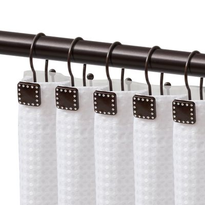 Shower Hooks - Double Shower Curtain Rings for Bathroom - Rust Resistant Shower Curtain Hooks for Shower Curtain or Liner - Shower Curtain Rings with Crystal Design - Set of 12, Oil Rubbed Bronze