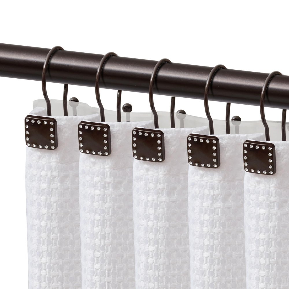 Shower Hooks - Double Shower Curtain Rings for Bathroom - Rust Resistant Shower Curtain Hooks for Shower Curtain or Liner - Shower Curtain Rings with Crystal Design - Set of 12, Oil Rubbed Bronze