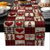 Valentines Day Truck Burlap-Cotton Table Runner 120 Inches Long, Gnomes Plaid Red Rustic Farmhouse Table Runners, Outdoor Dining Love Heart Holiday Tablerunner Spring Tablecloths Decor for Wedding view 1