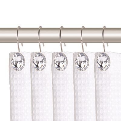 Utopia Alley Shower Hooks - Shower Curtain Rings for Bathroom - Rust Resistant Shower Curtain Hooks for Shower Curtain or Liner - Shower Curtain Rings with Crystal Design - Set of 12, Brushed Nickel