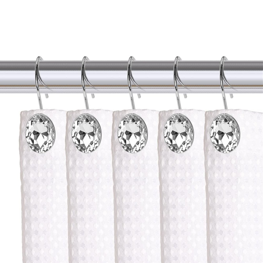 Utopia Alley Shower Hooks - Shower Curtain Rings for Bathroom - Rust Resistant Shower Curtain Hooks for Shower Curtain or Liner - Shower Curtain Rings with Crystal Design - Set of 12, Polished Chrome