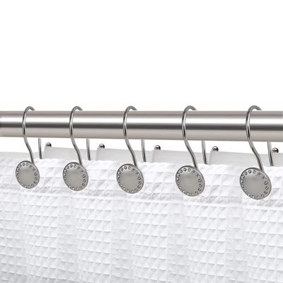 Utopia Alley Shower Hooks - Double Shower Curtain Rings for Bathroom - Rust Proof Shower Curtain Hooks for Shower Curtain, Liner - Shower Curtain Rings with Crystal Design - Set of 12, Brushed Nickel