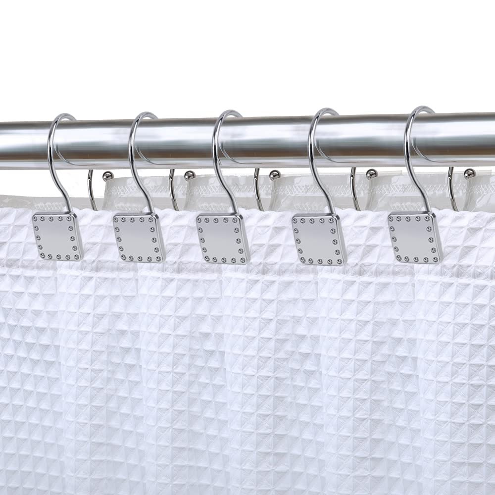Utopia Alley HK20XX Shower Hooks - Double Shower Curtain Rings for Bathroom - Rust Resistant Shower Curtain Hooks for Shower Curtain or Liner - Shower Curtain Rings with Crystal Design - Set of 12